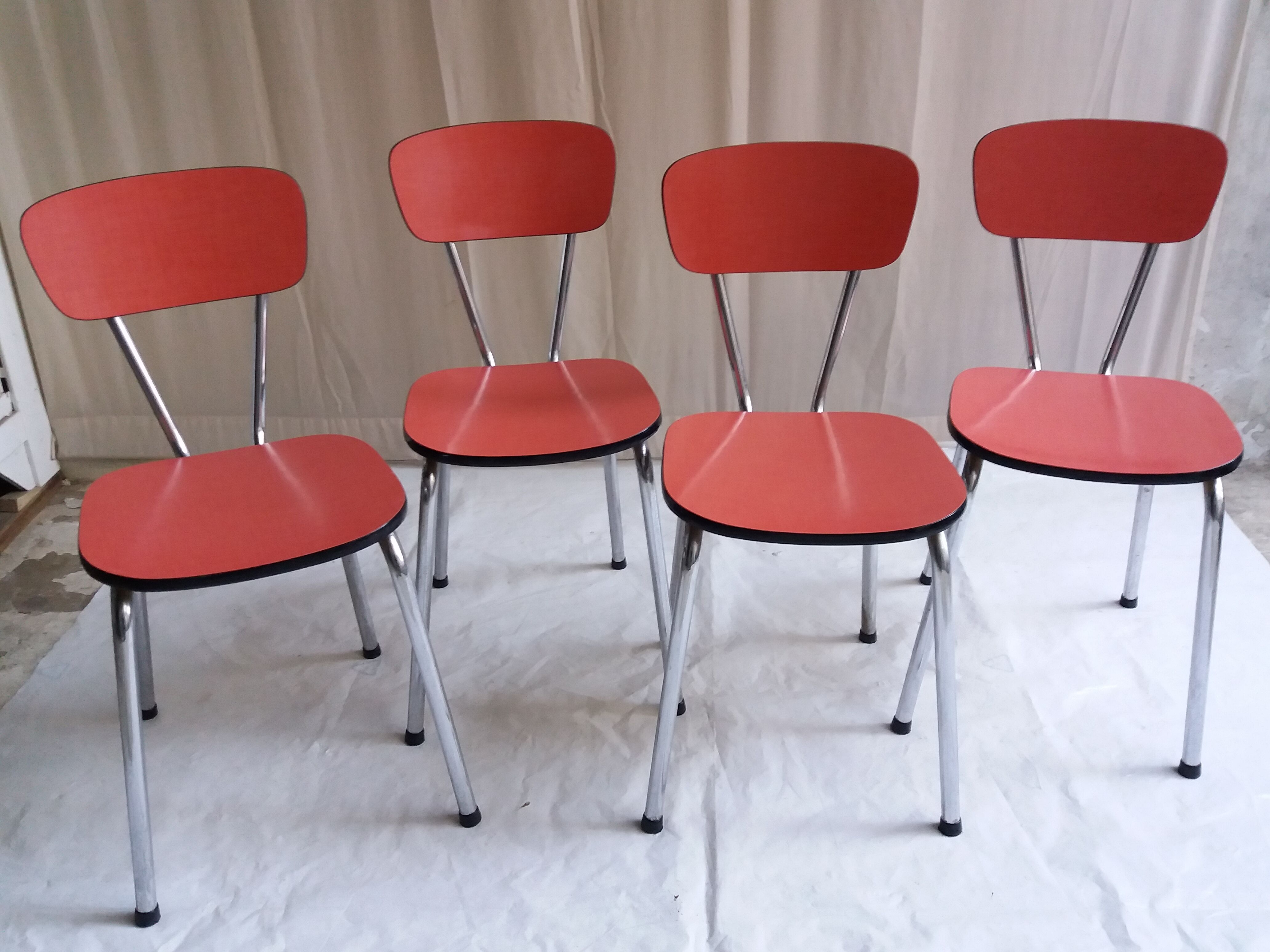 Set of 4 red formica chairs
