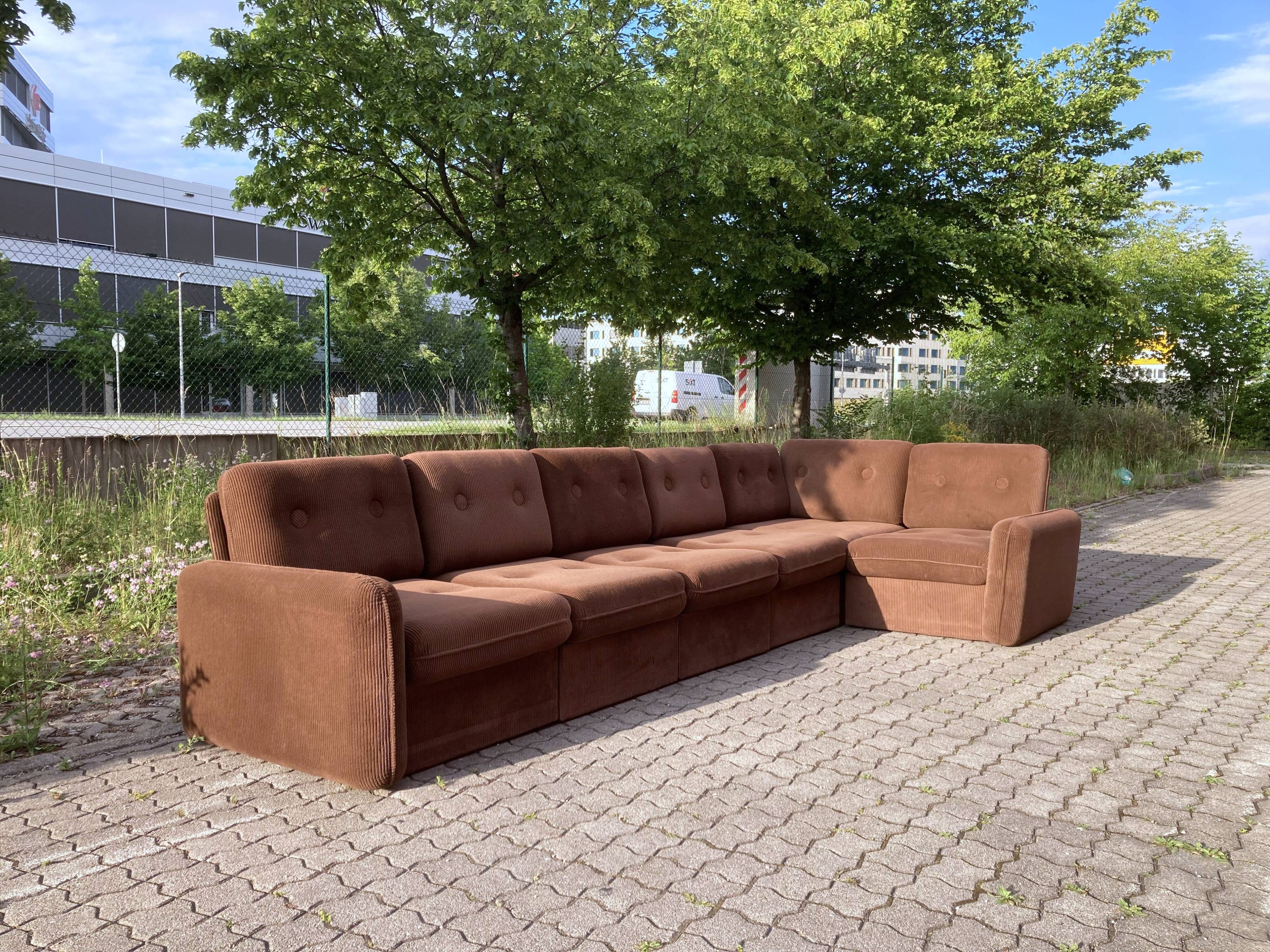 Vintage Modular Sofa in Brown Velvet Corduroy, 1970s