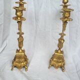 Paire de candélabres anciens en régule doré – style Louis XV – 41 cm