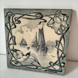 Old tile in Gien faience with Art Nouveau decoration