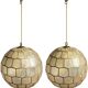 Pair midcentury mother of pearl Capiz large pendants, Feldman Lighting Co