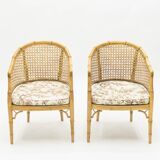 Pair of bamboo chairs caning around 1960
