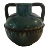 Glazed stoneware vase with 2 handles