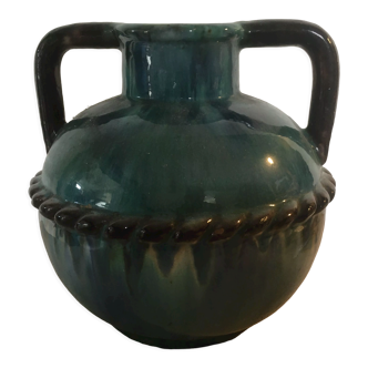 Glazed stoneware vase with 2 handles