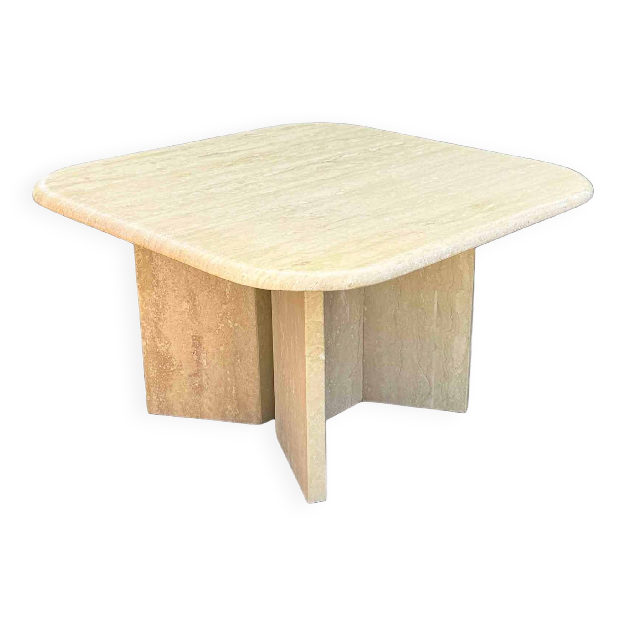 Square Travertine Coffee Table with Rounded Corners, Italy, 1970s