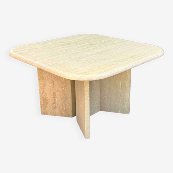 Square Travertine Coffee Table with Rounded Corners, Italy, 1970s