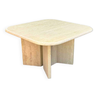 Square Travertine Coffee Table with Rounded Corners, Italy, 1970s