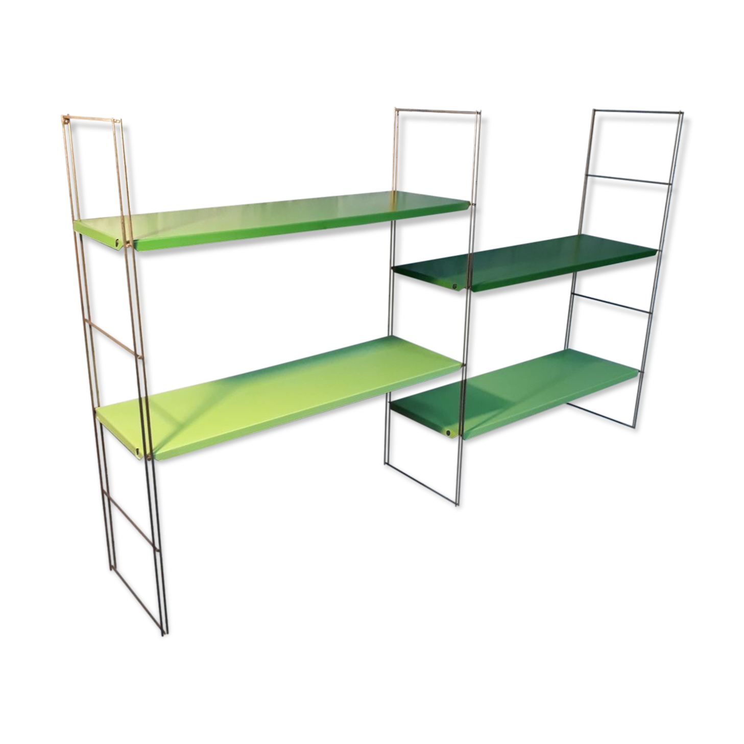 Floor string style tomado 1960 green metal 2 tones 4 tablets 3 uprights rising or small traces