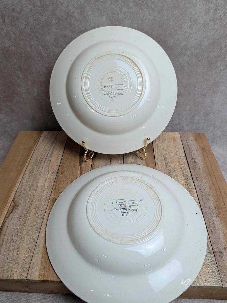 Set of 2 vintage deep plates Digoin Sarreguemines Marie-lou Terre de Fer