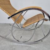 Vintage chrome and wicker rocking chair, 1970s