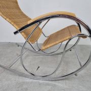 Vintage chrome and wicker rocking chair, 1970s