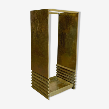 Hollywood regency solid 6,8kg brutalist brass umbrella stand, italy, 1970s