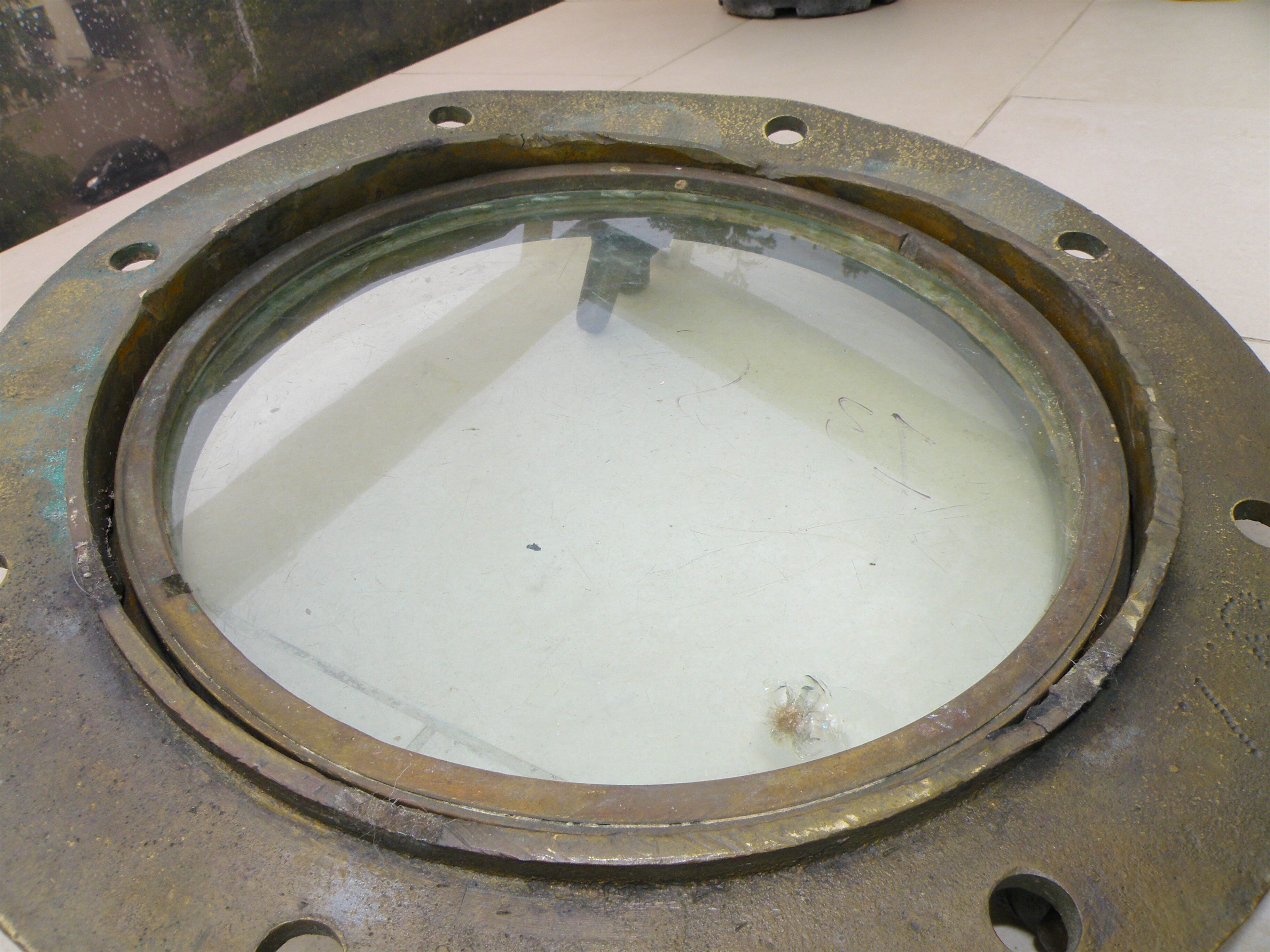 Two large windows complete old ship