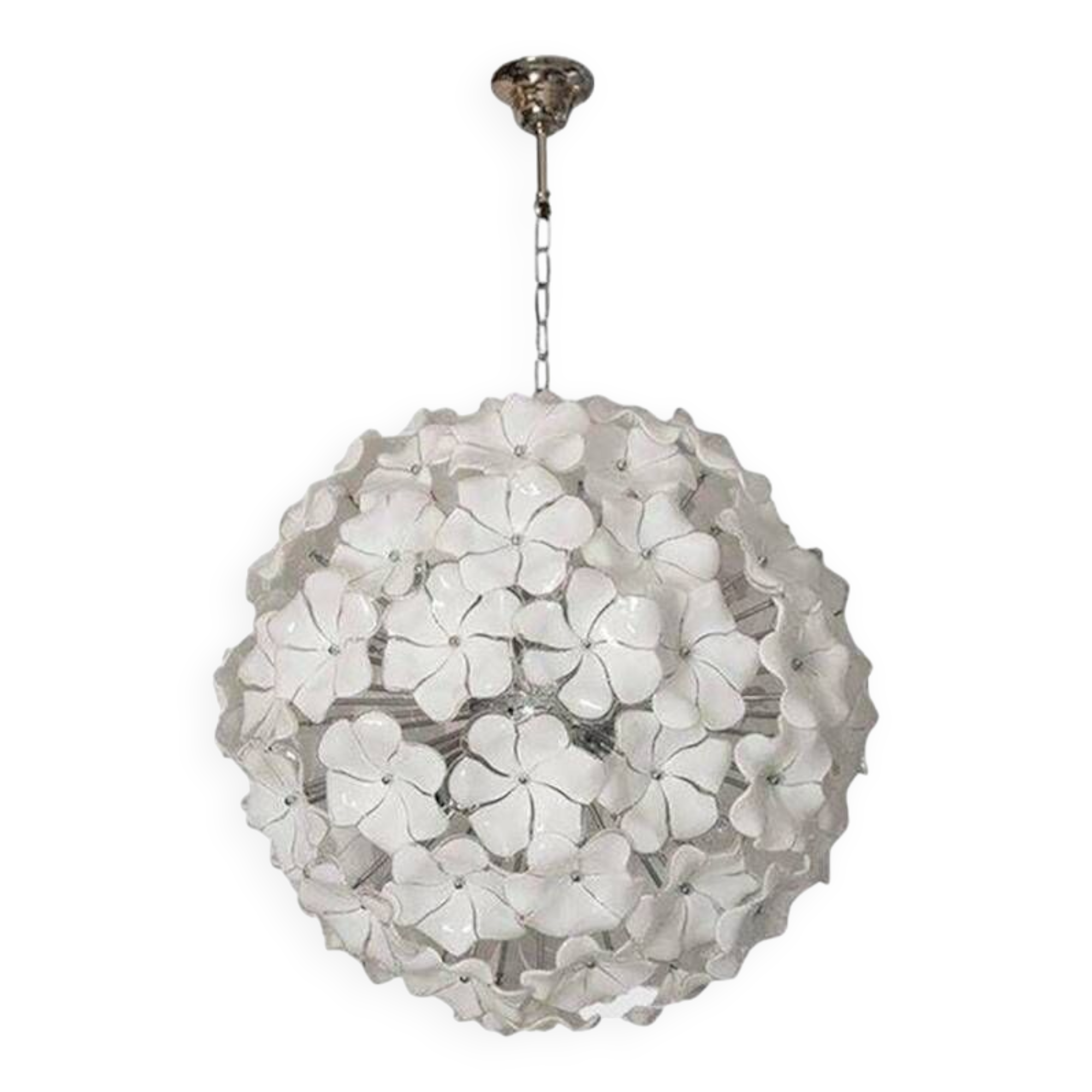 Contemporary White Lotus Murano Glass Sputnik Chandelier