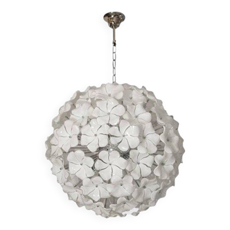 Contemporary White Lotus Murano Glass Sputnik Chandelier