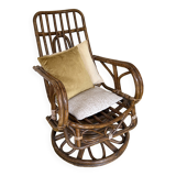 Fauteuil pivotant des années 60 en rotin