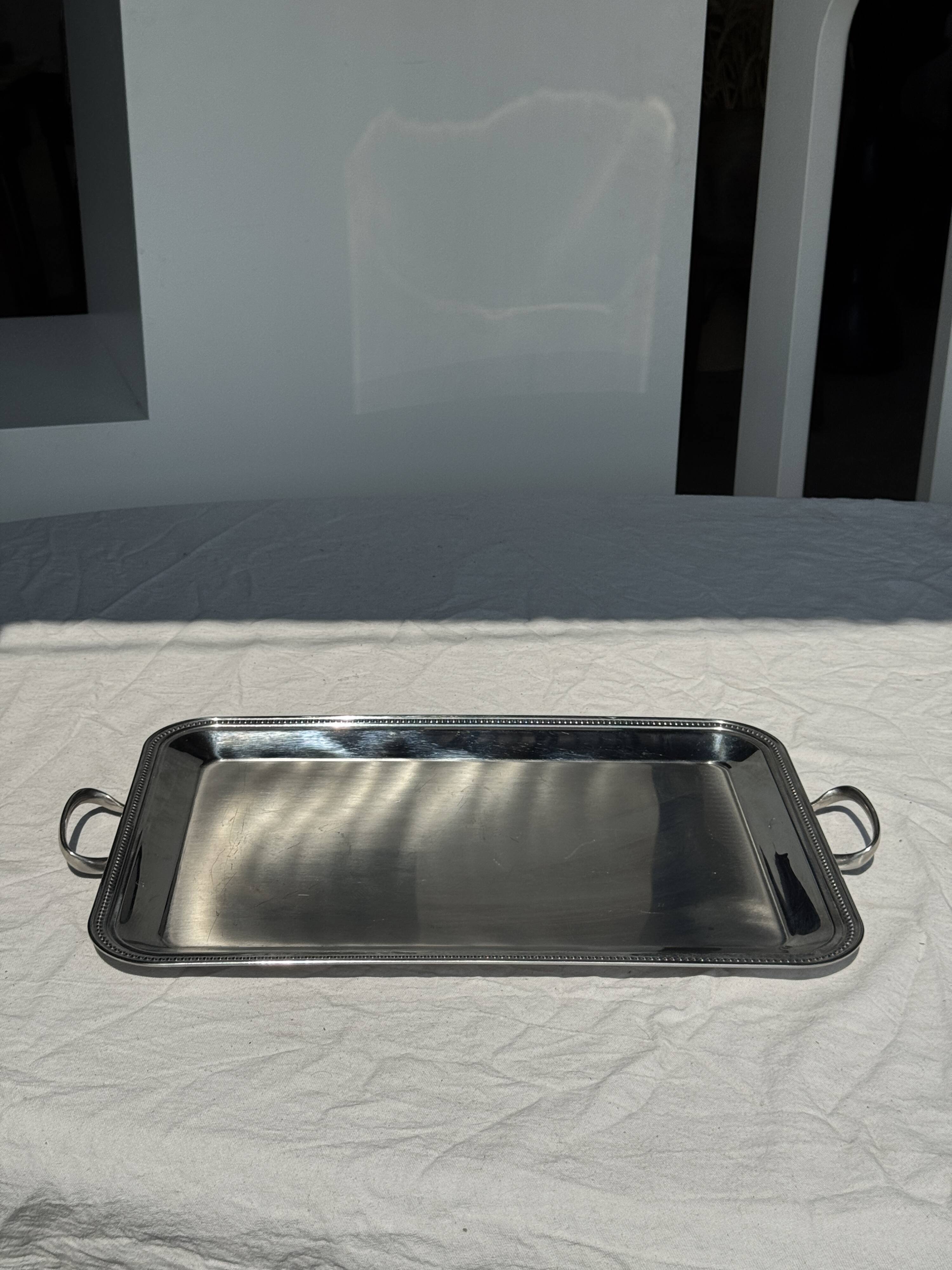 Classic silver tray with pearl stripe frieze