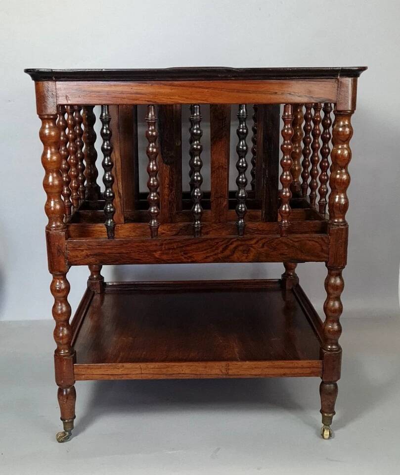Vintage teak magazine rack with turned columns, 51x42x37 cm SD013