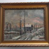 Winter landscape oil on panel signed