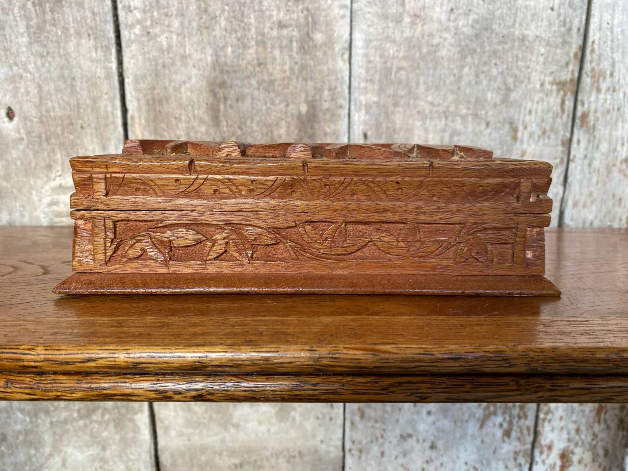 Antique Secret Jewelry Box Carved Walnut Wood 2 Compartments Vintage