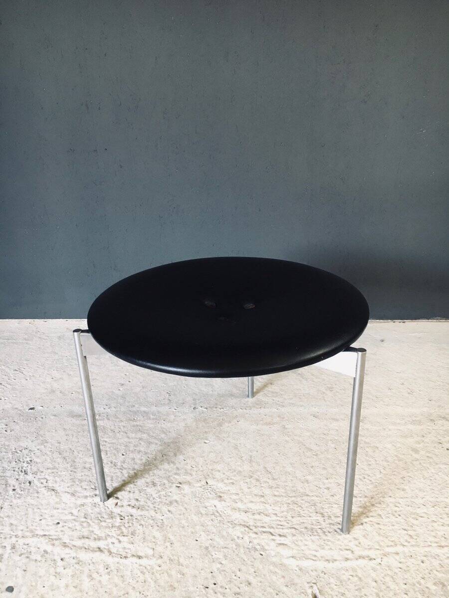 Midcentury Modern Leather Tripod Stool by Uno & Östen Kristiansson for Luxus, Sweden, 1960s