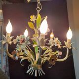 Vintage Toleware Chandelier with Floral Patterns, Italy from the 1960s
