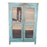 Old blue wooden display case