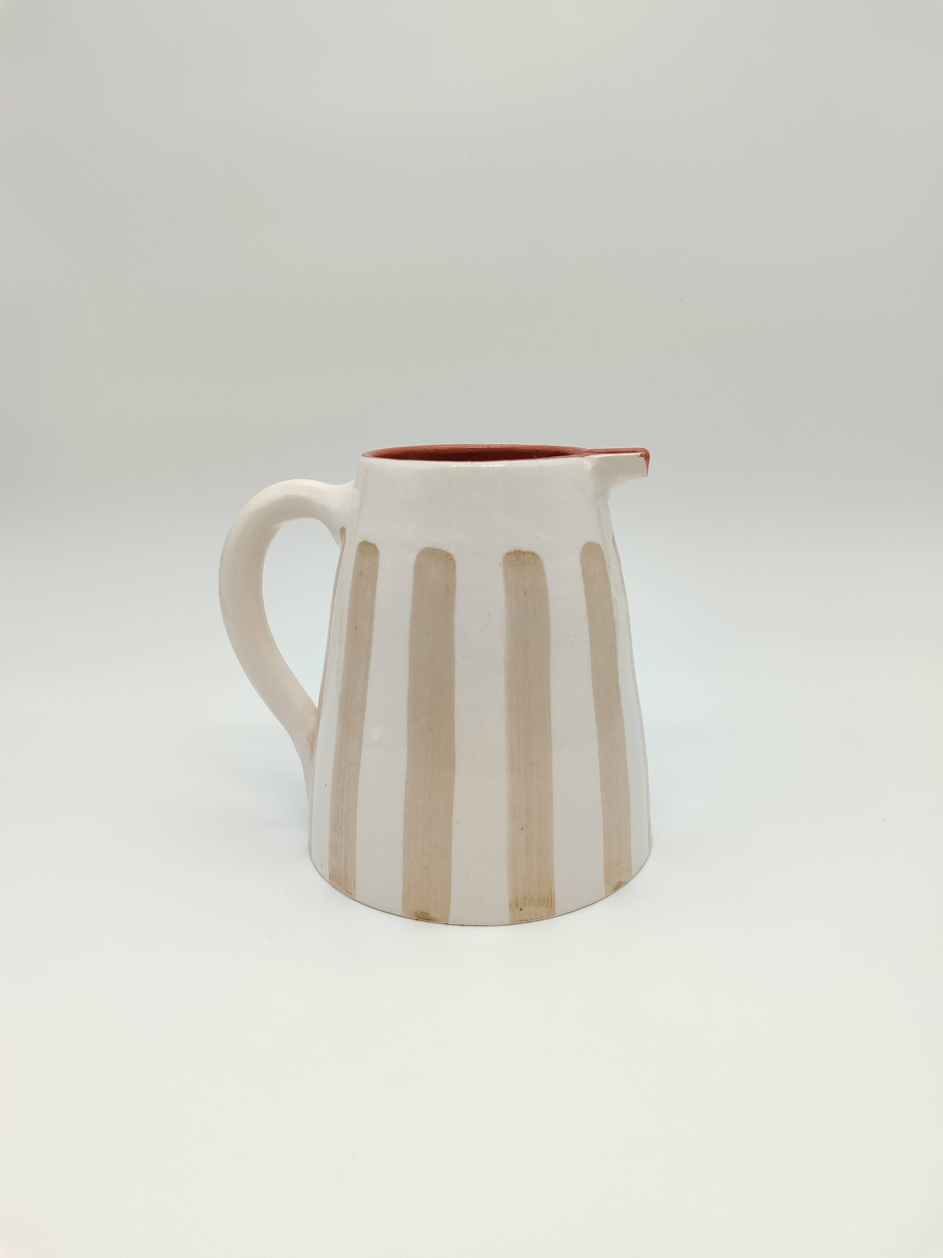 100% Handmade Two-Tone Striped Ceramic Pitcher
