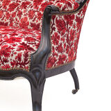 Carved wooden bench, silk velvet, 1930