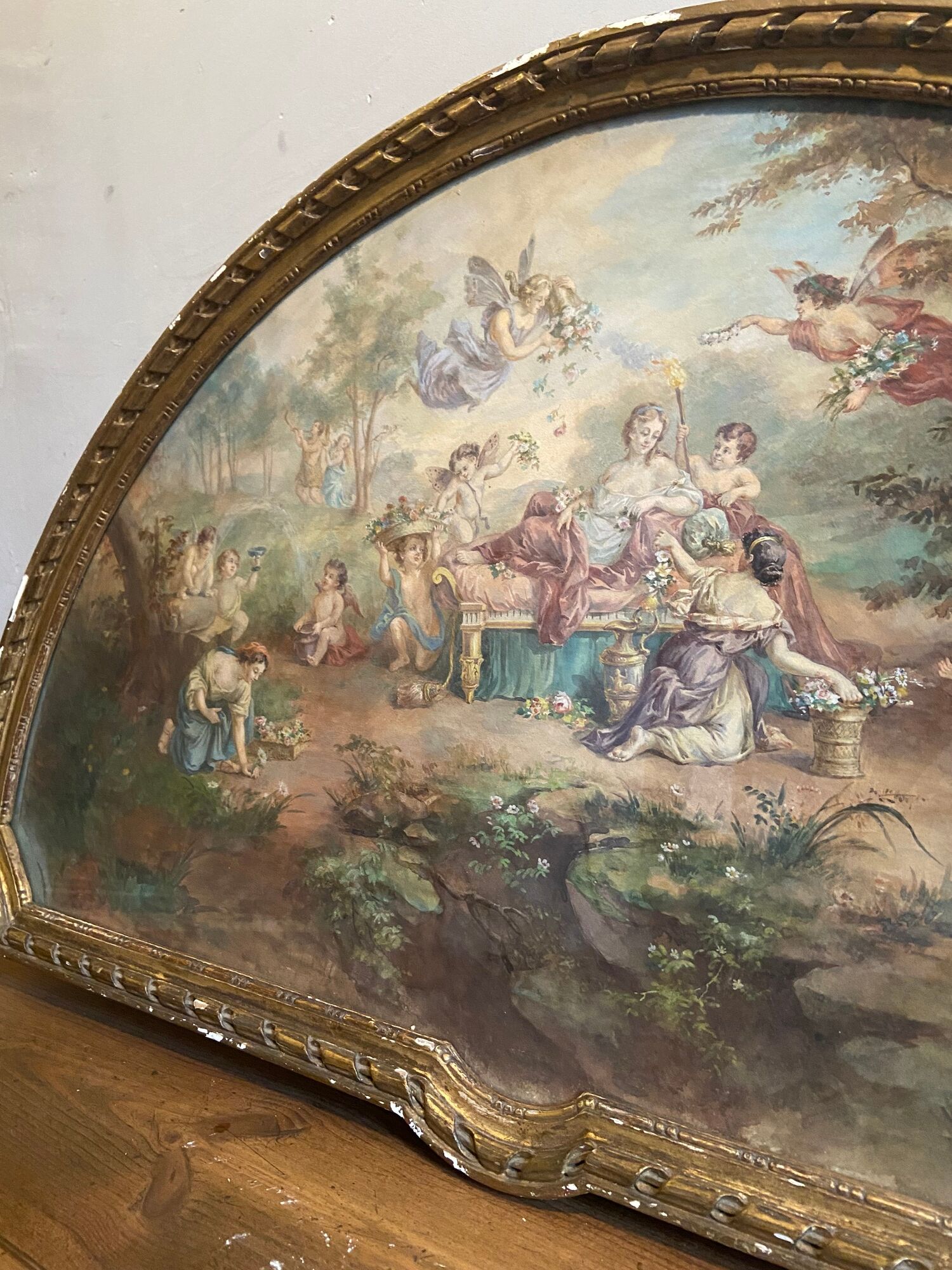 Watercolor painting XIXth Century antique decoration signed M.Censier