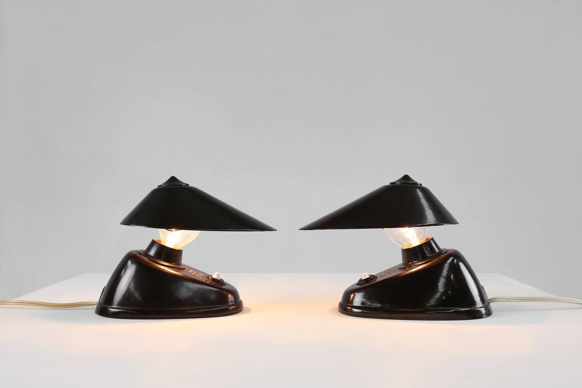 Brown Bakelite Lamps by Bauhaus for ESC Zukov 1930s