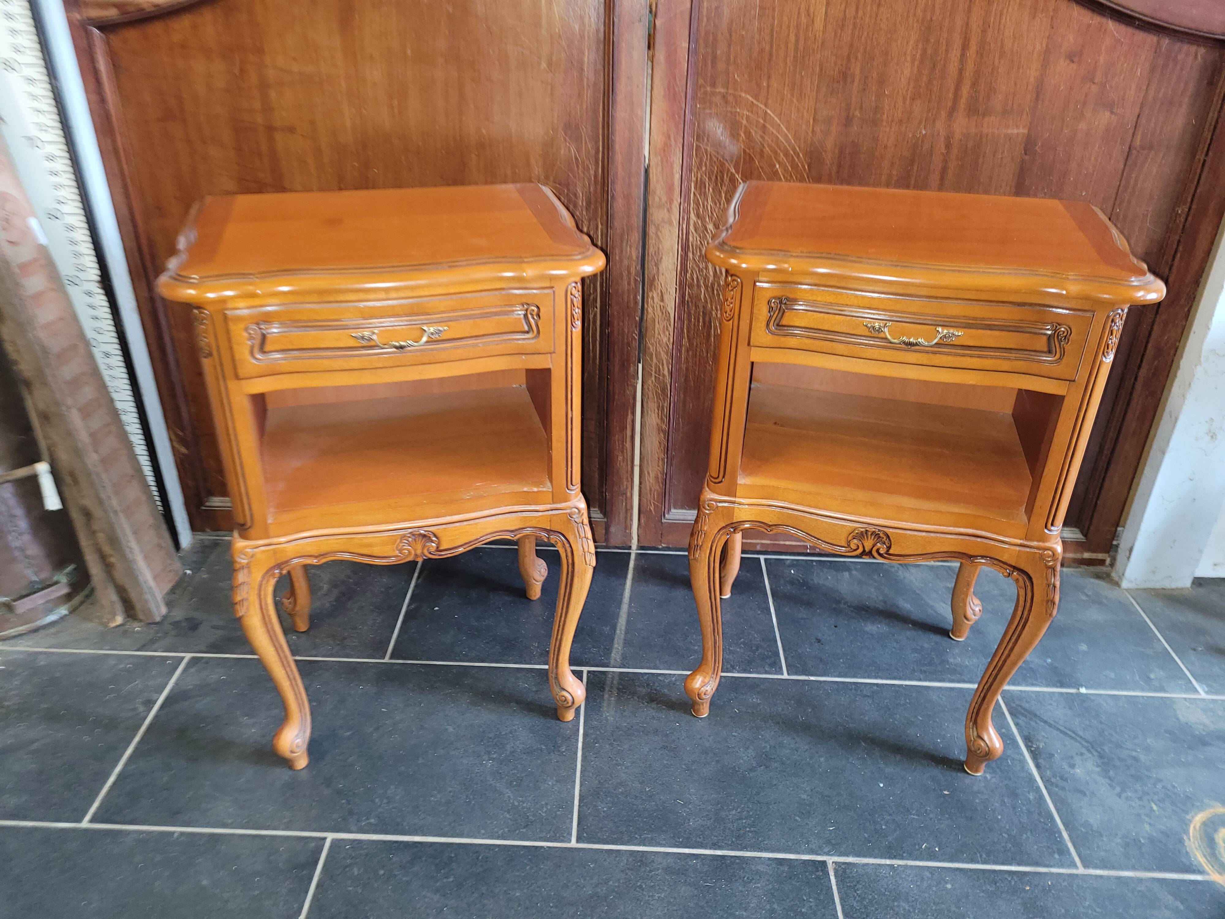 Pair of Louis XV style oak bedside table