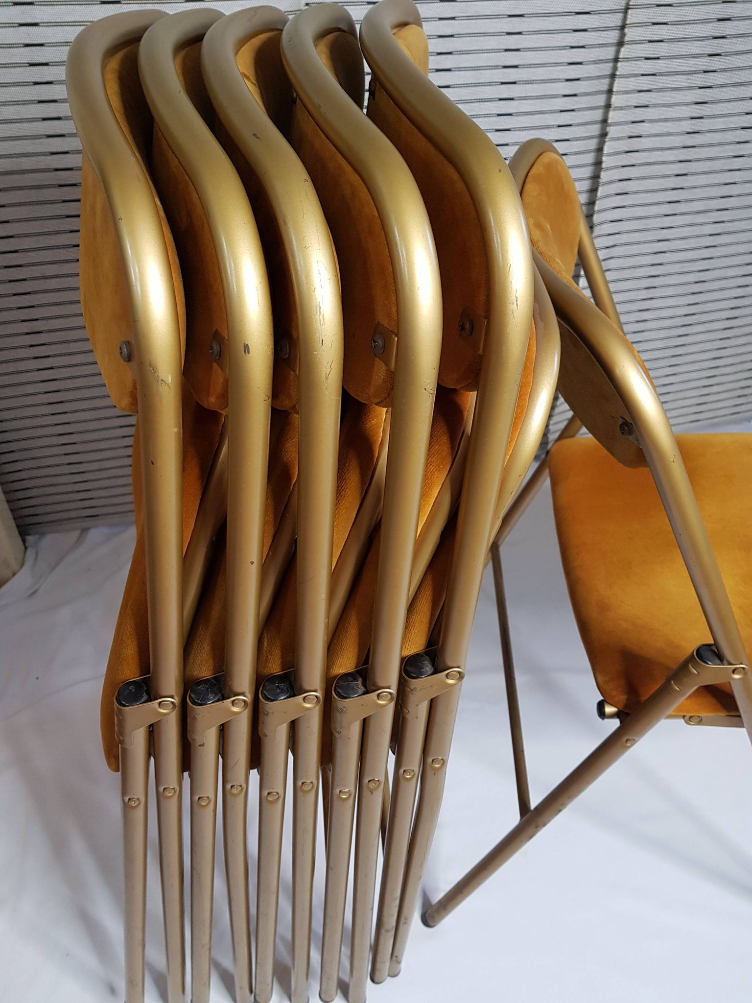 Set of 6 Souvignet conference chairs, vintage, in saffron velvet