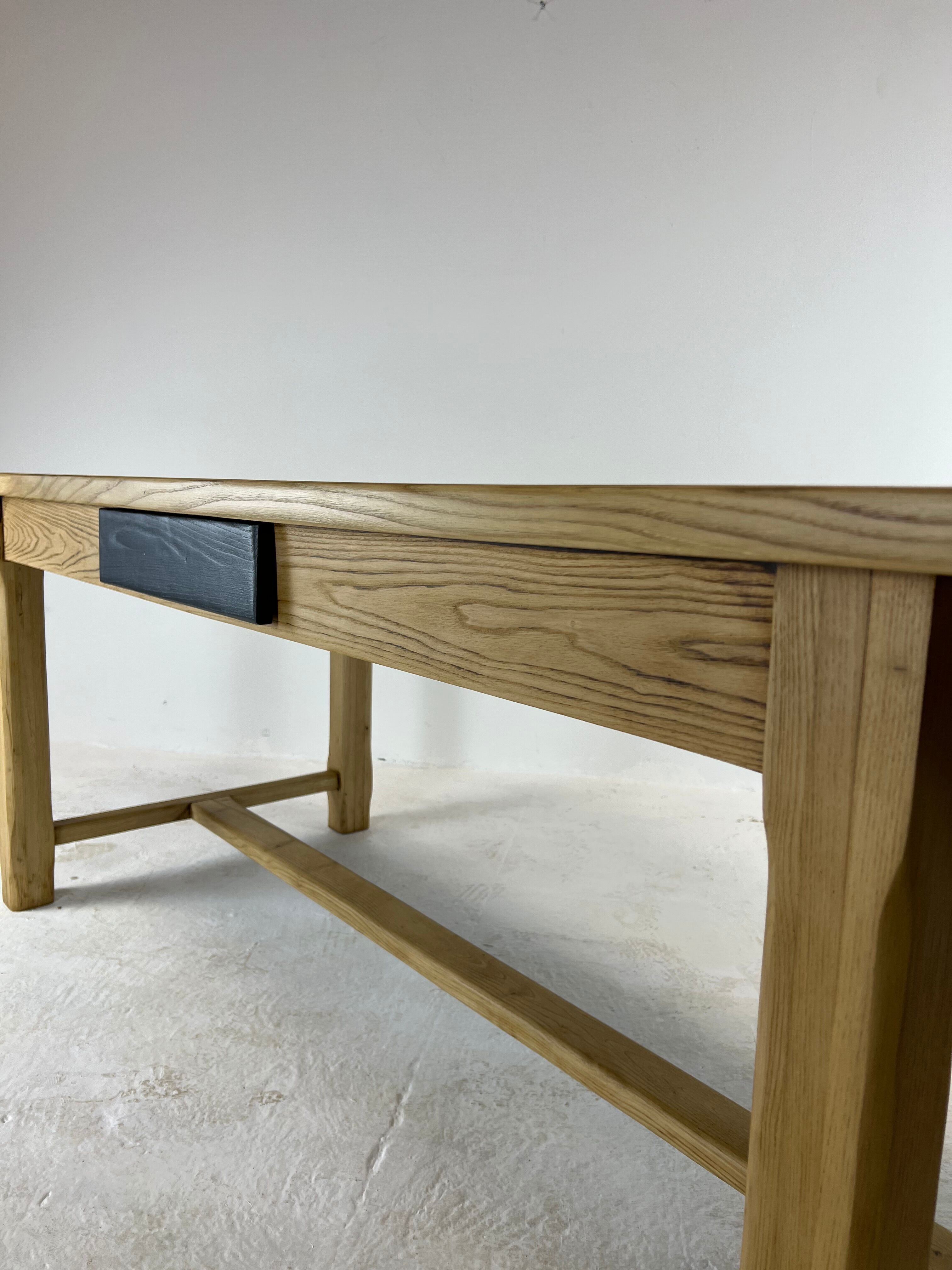 Oak farmhouse table, black top