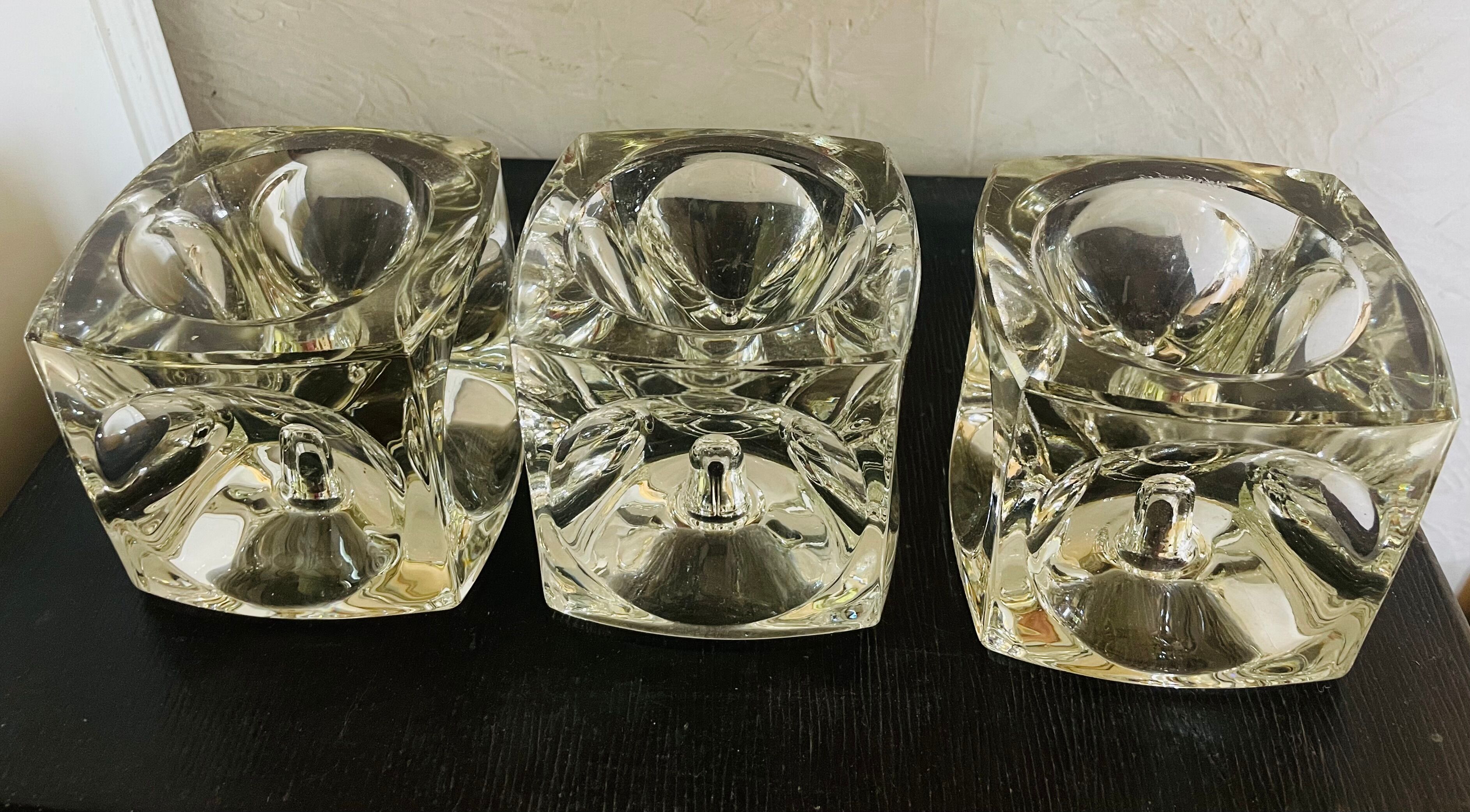 "Ice Cube" candle holders in solid glass attributed to Peill & Putzler - All