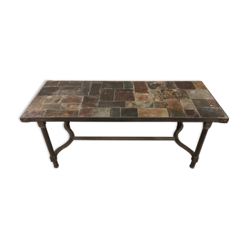Table basse en ardoise et fer 1960