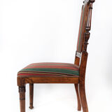 Set of six dining room chairs of oak and upholstered with striped fabric, 1920s