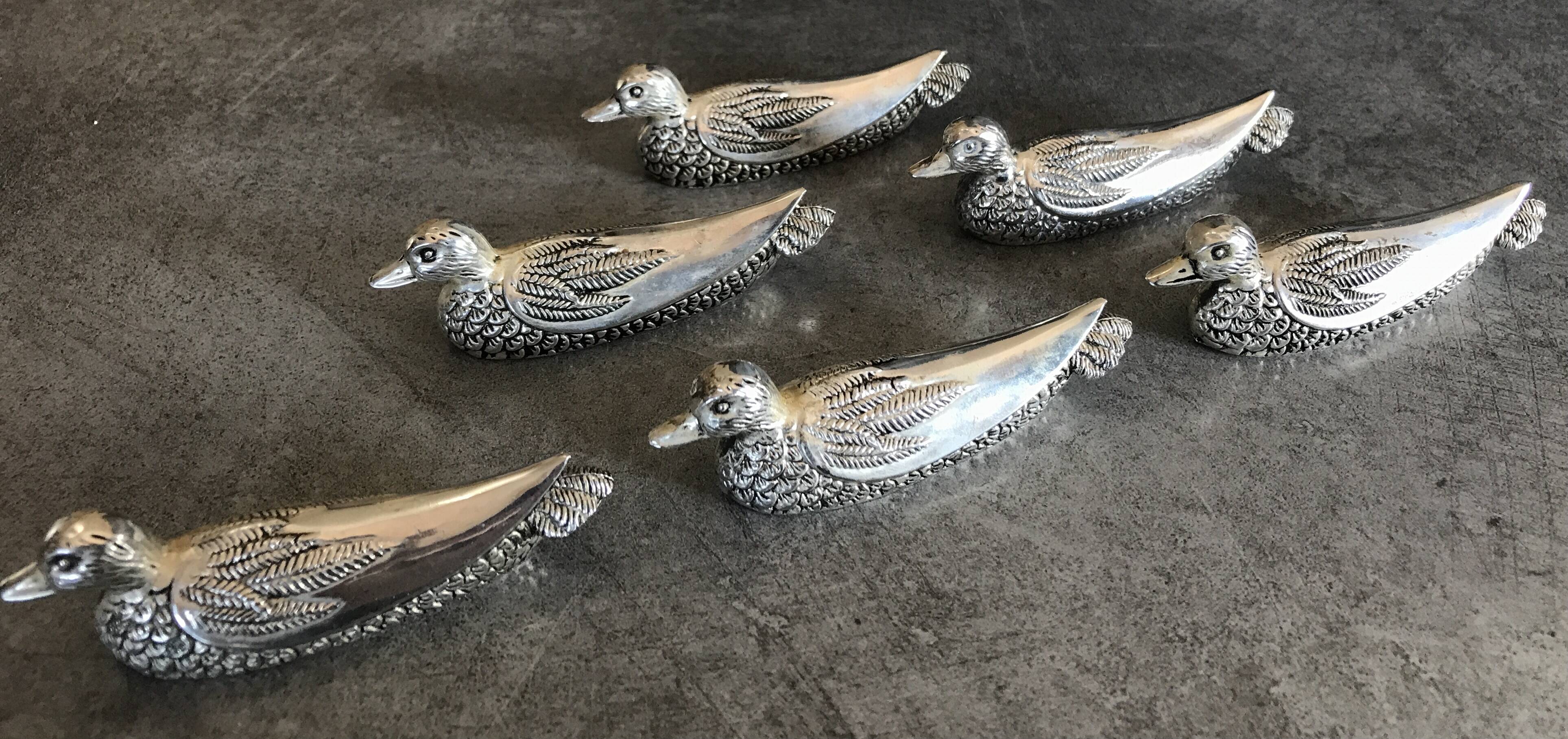 6 vintage DUCK-shaped knife rests, silver-plated metal, SILEA