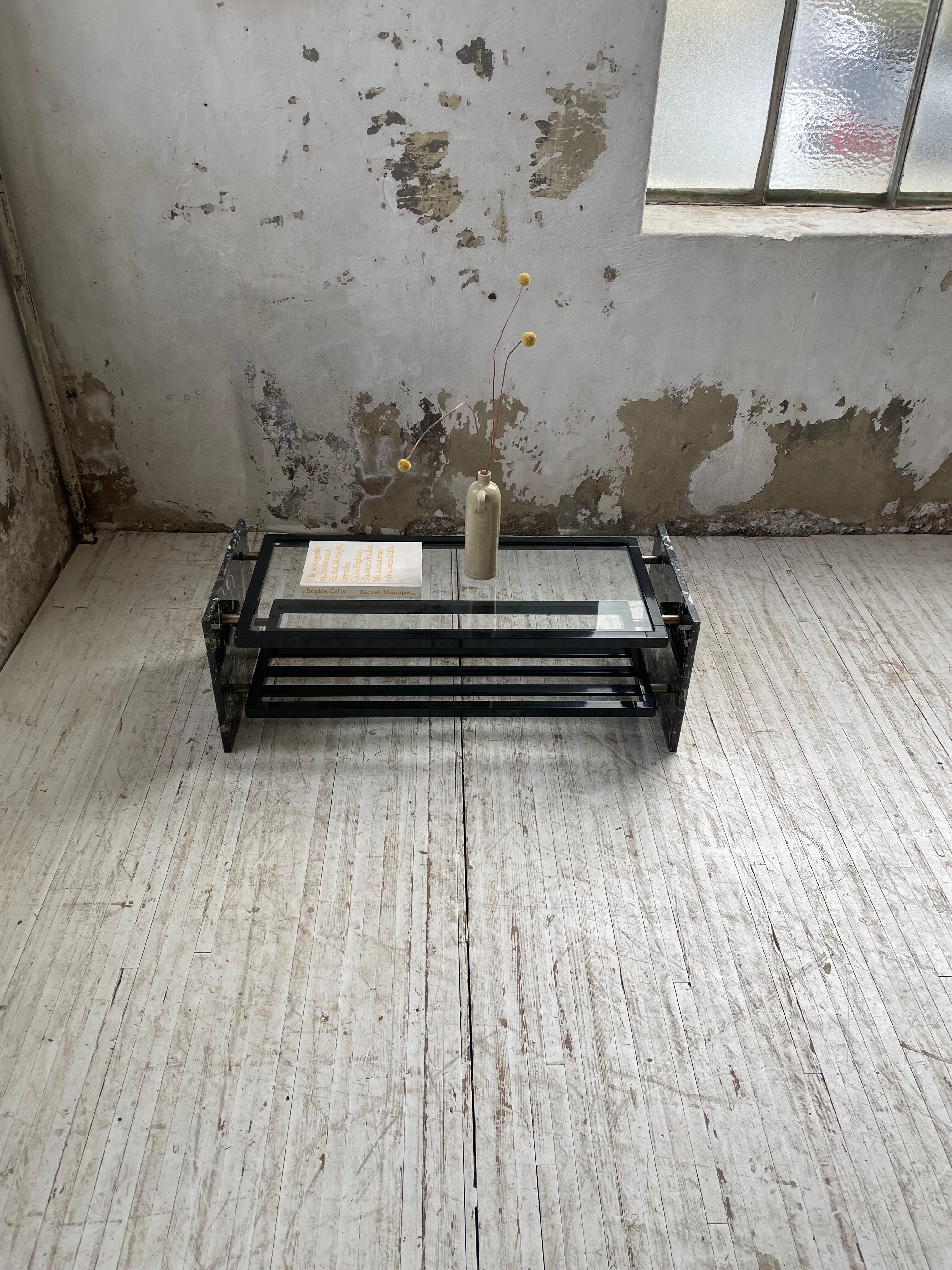 Coffee table year 80 Italian marble and glass