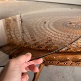 Table basse en bois et cannage