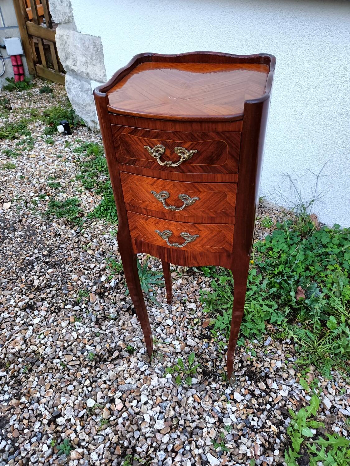 Pair of bedside tables in old Louis XV style marquetry