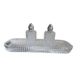 Tray with crystal salt and pepper shakers