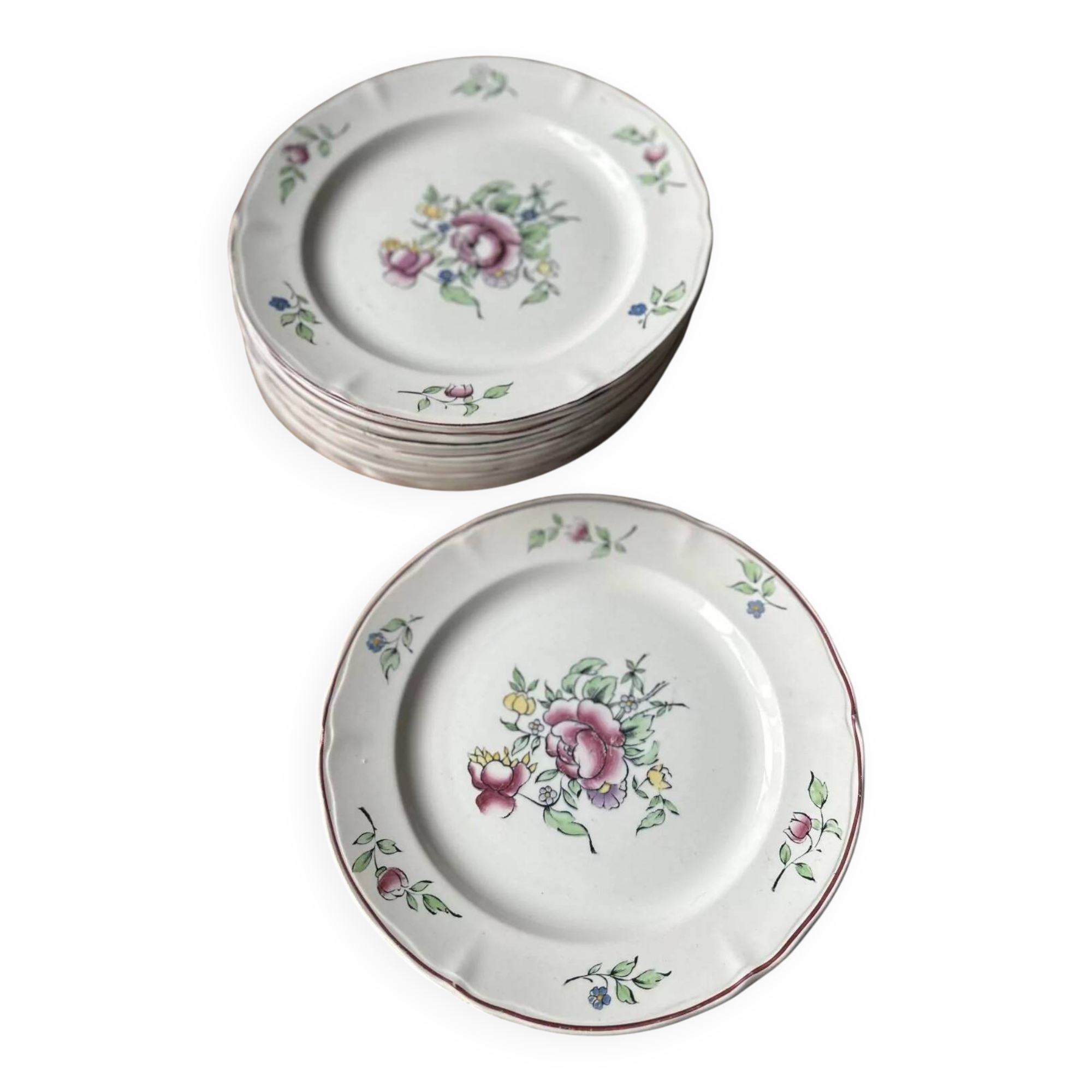 Set of 10 flat plates Villeroy & Boch – bucolic decor – 24.5 cm