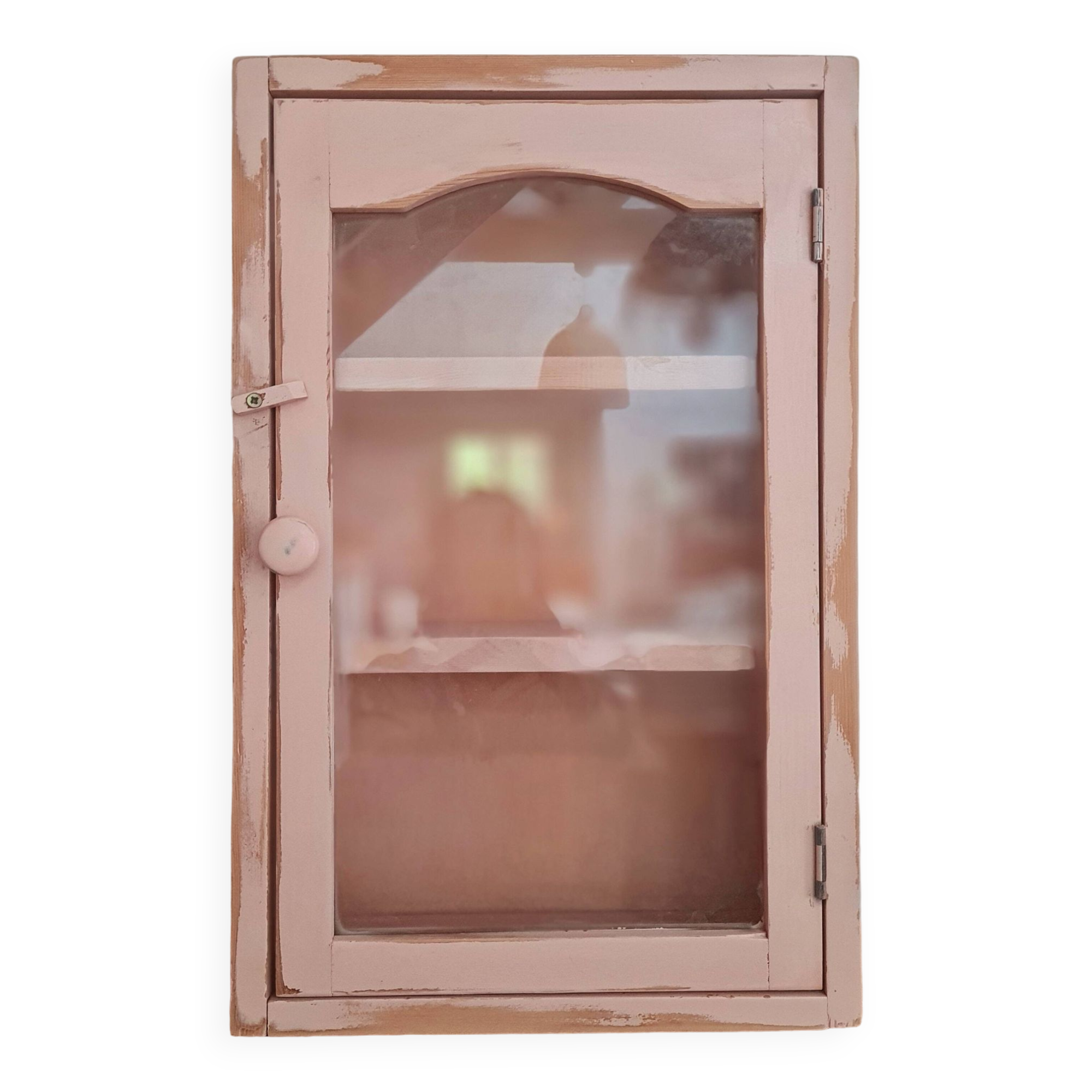 Medicine cabinet in patinated pink wood