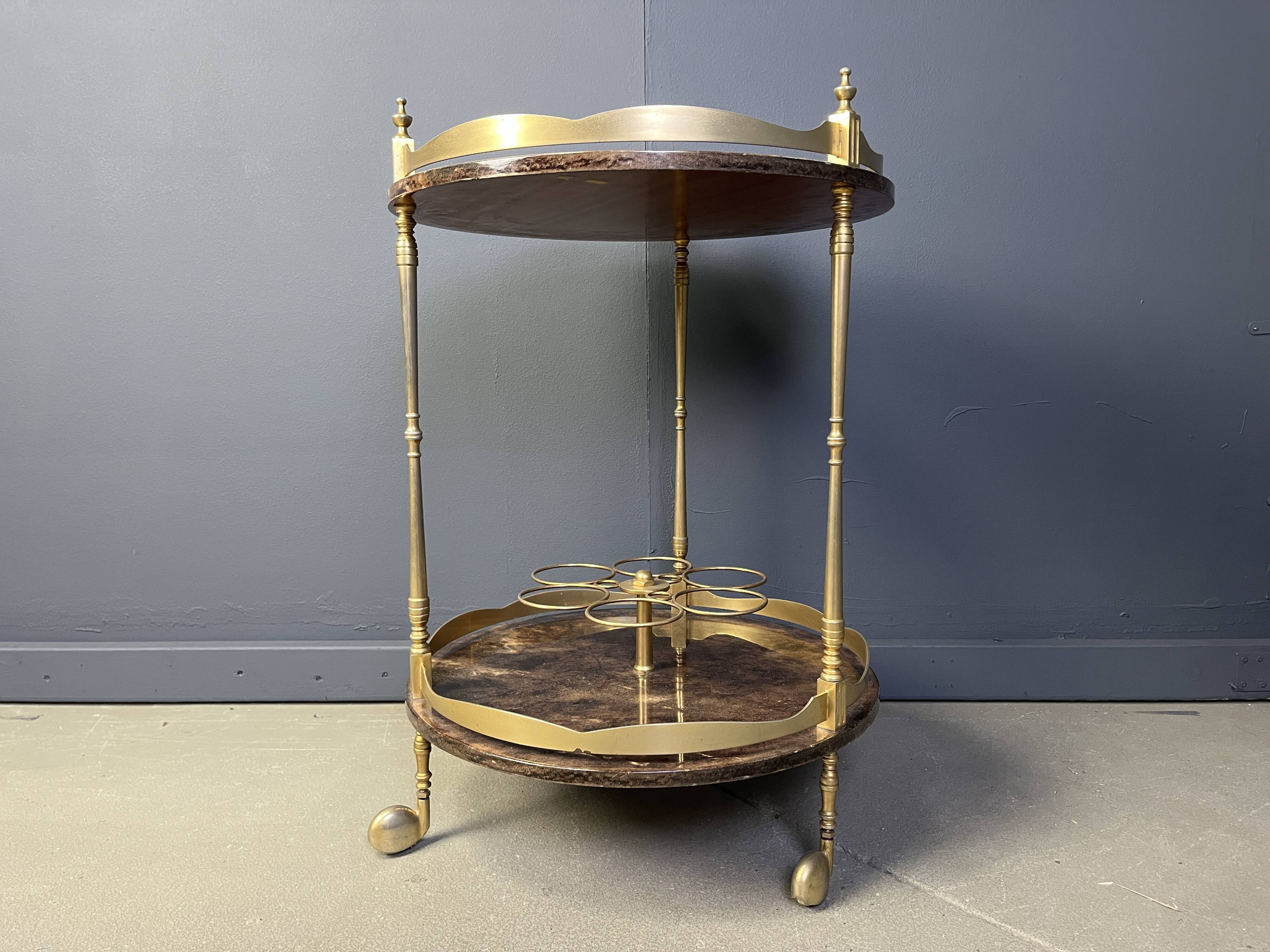 Italian Lacquered Goatskin / Parchment Serving Bar Cart by Aldo Tura, 1960s