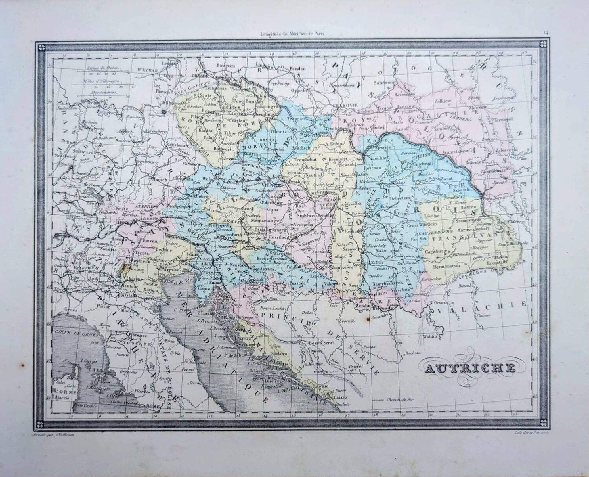 L'Autriche, carte ancienne, imprimée en 1852.