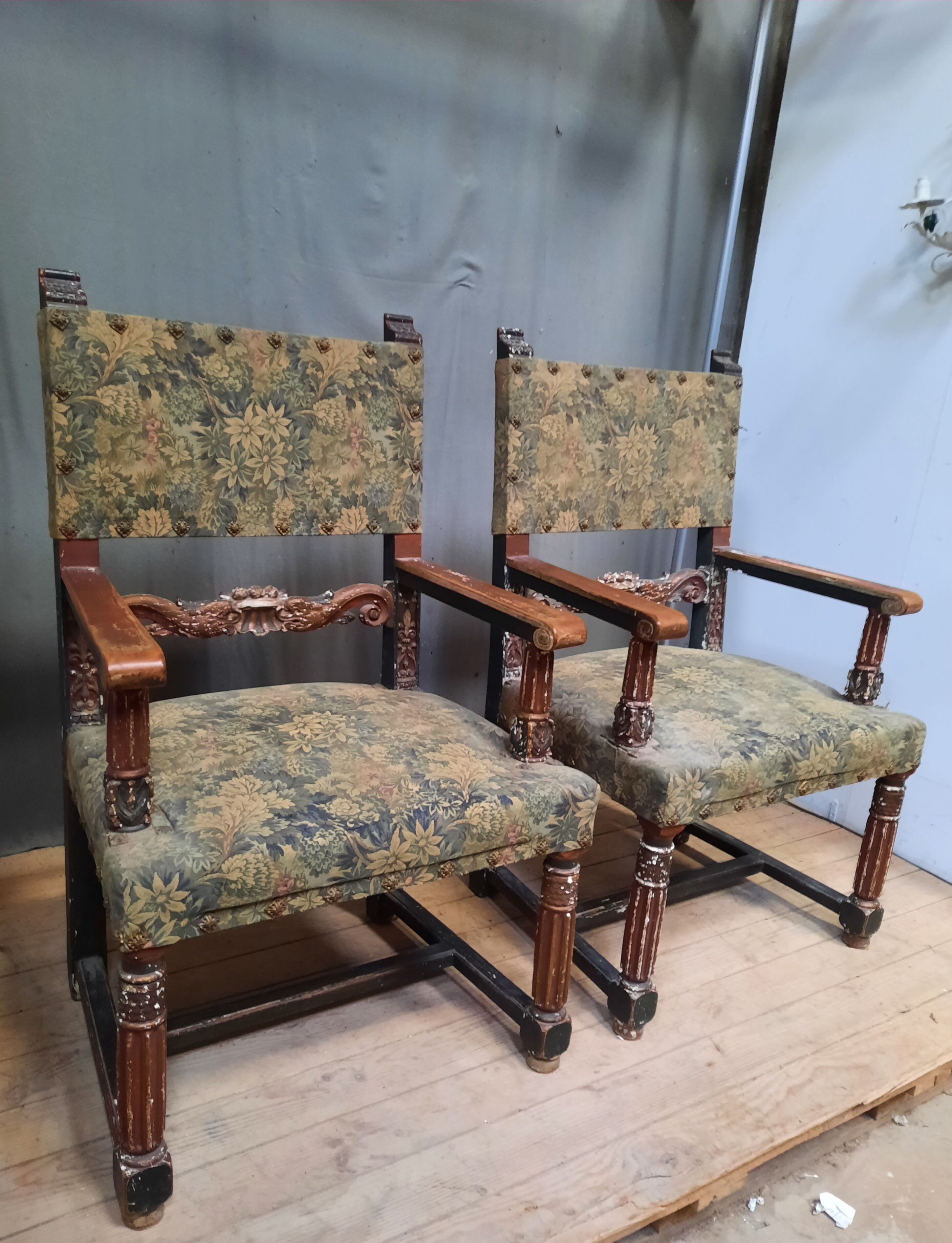 Pair of Louis XIII style armchairs