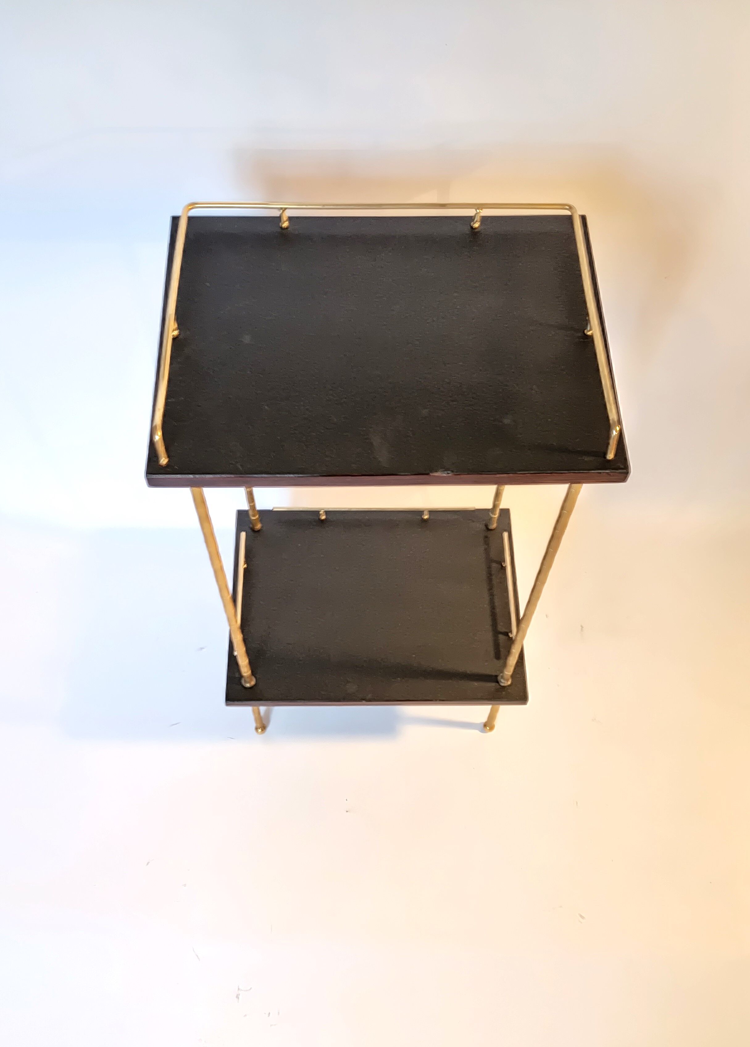 Pair of tables brass gilded blackened trays 1960