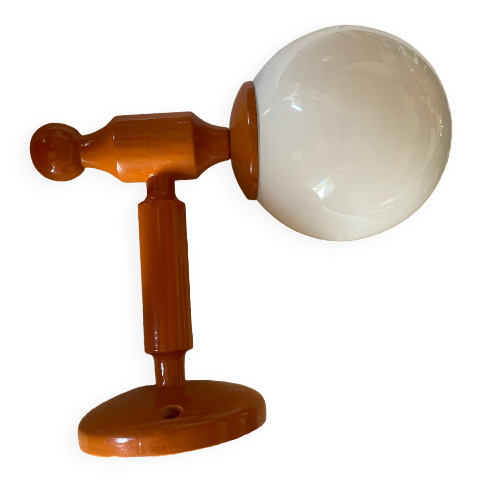 Vintage wooden globe wall light in white glass