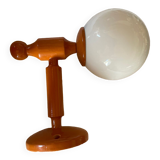Vintage wooden globe wall light in white glass